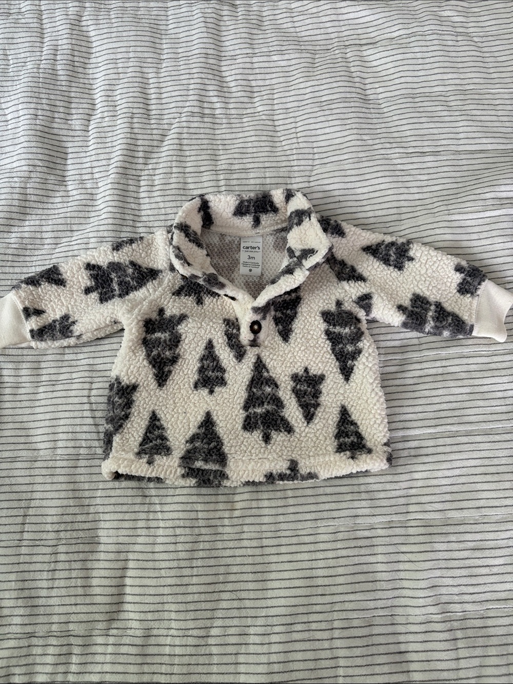 Carter's Cream Sherpa Pullover with Gray Tree Print